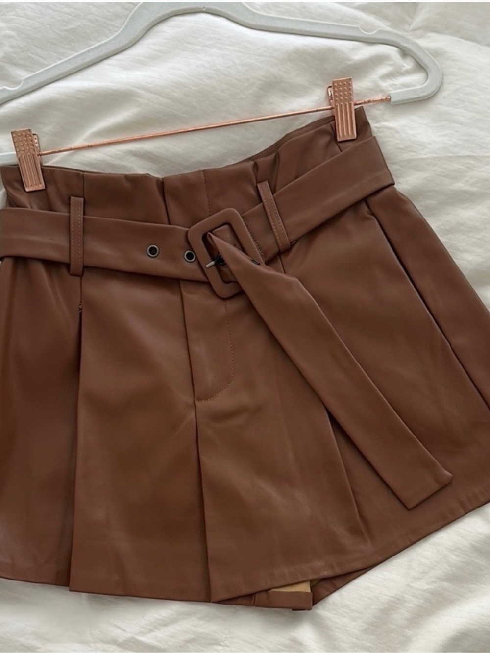 NWT DO+BE Brown Faux Leather Belted Skort
